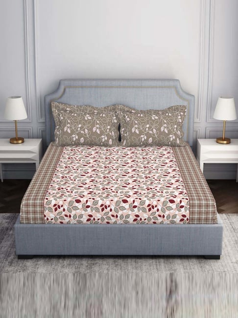 Spaces Atrium Ecom Pink 100% Cotton 144 TC Double Bedsheet with 2 Pillow Covers-picture-17