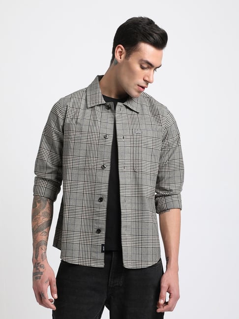 The Bear House Grey Cotton Slim Fit Checks Shacket-picture-20