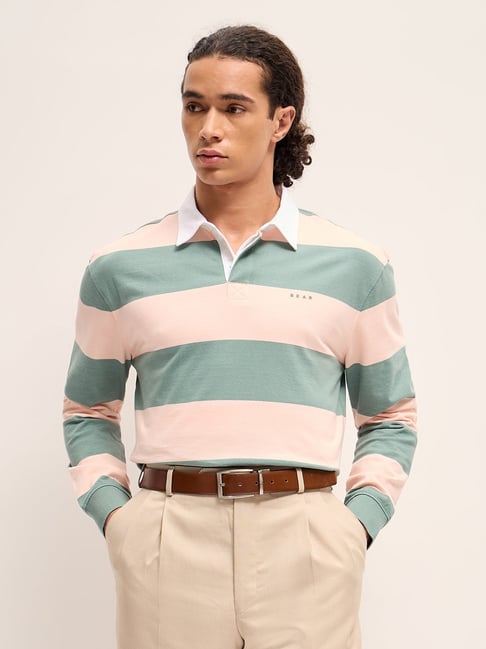 The Bear House Multicolored Cotton Relaxed Fit Striped Polo T-Shirt