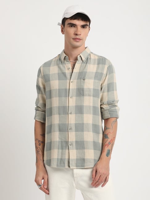 The Bear House Green Slim Fit Checks Shirt