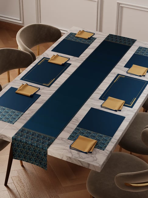 Stoa Paris Versailles Teal Revelry Green 300 TC Polyester Table Runner Set For 6 seater-picture-42