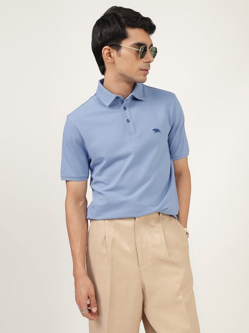 Andamen Blue Regular Fit Solid Polo T-Shirt-picture-24