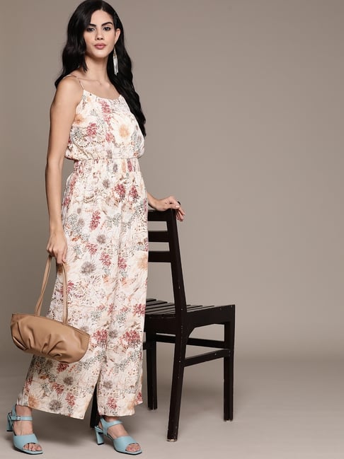 Label Ritu Kumar Ecru Floral Printed Jumpsuit