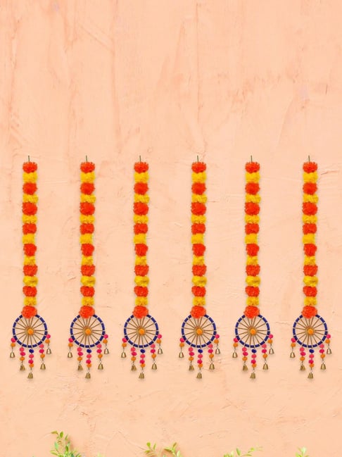 eCraftIndia Artificial Marigold Flowers Hangings with Bangles Ringing Bells (Pack of 6)-picture-20