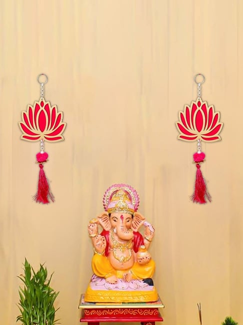 eCraftIndia Lotus Flower Decorative Wall Hanging for Home Decor (Pack of 2)