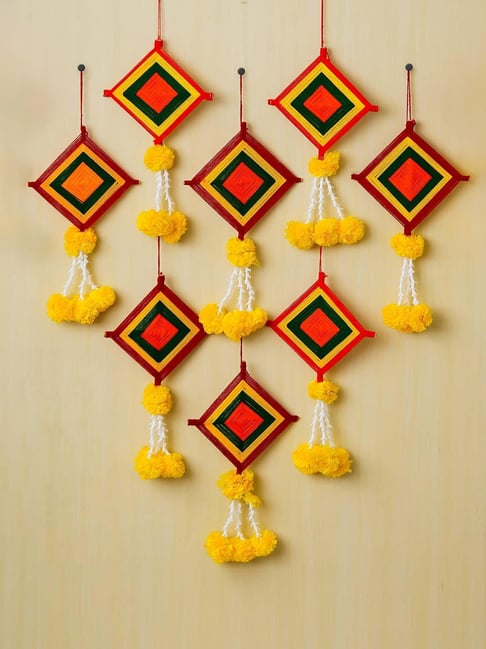 eCraftIndia Artificial Marigold Flowers with Colorful Woolen Kite Hangings Pack of 8-picture-39