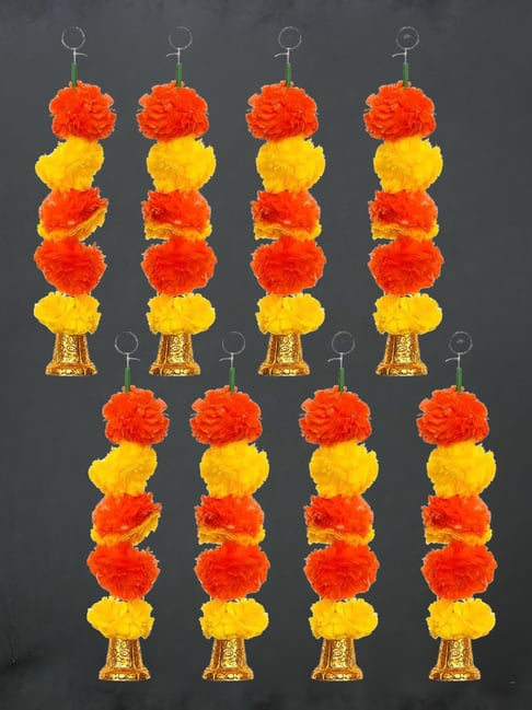 eCraftIndia Artificial Marigold Flower Garland with Bells Wall Hanging (Pack of 8)-picture-24