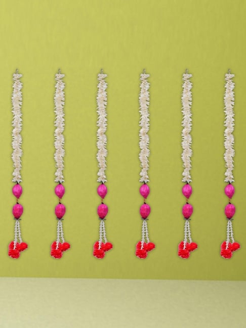 eCraftIndia Pink Lotus White Artificial Flowers Wall Hangings for Diwali   Pack of 6-picture-10