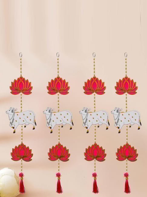 eCraftIndia Lotus, Cow, Beads, Tassel Decorative Hanging for Diwali Decor  Pack of 4-picture-36