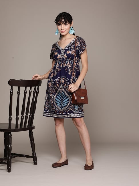 ritu kumar navy blue dress Ritu Kumar Navy Blue Mirror-Work Kurta