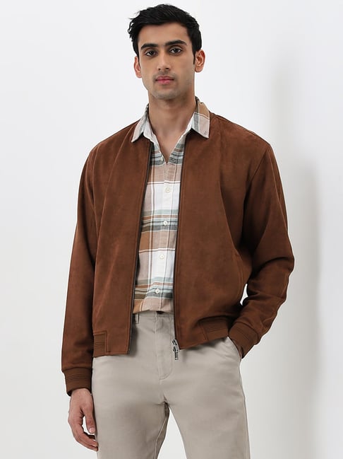 Ascot by Westside Brown Faux Suede Relaxed-Fit Bomber Jacket