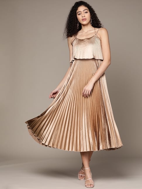 Label Ritu Kumar Champagne Solid A Line Maxi Dress
