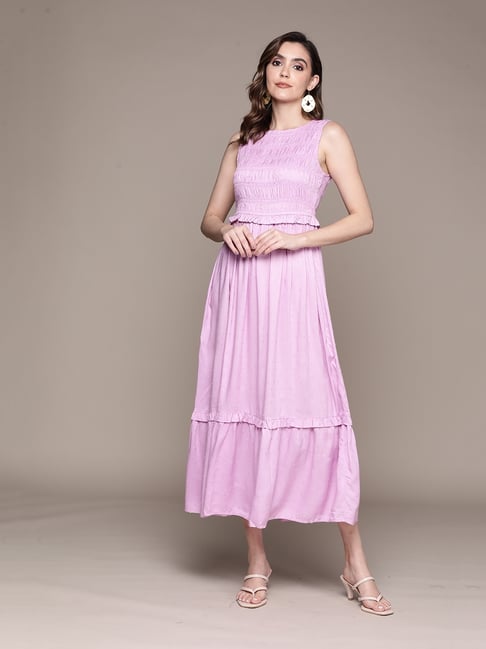 ritu kumar purple dress Label Ritu Kumar Lavender Solid Fit & Flare Long Dress