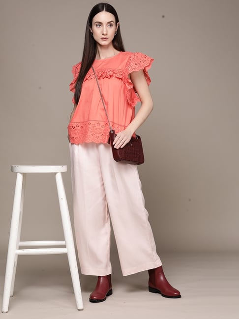 Label Ritu Kumar Coral Cotton Blend Solid Top