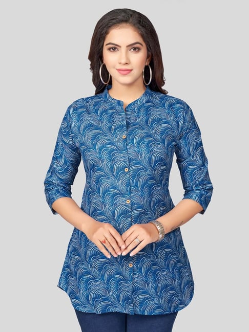Saree Swarg Blue Printed Short Kurti-picture-28