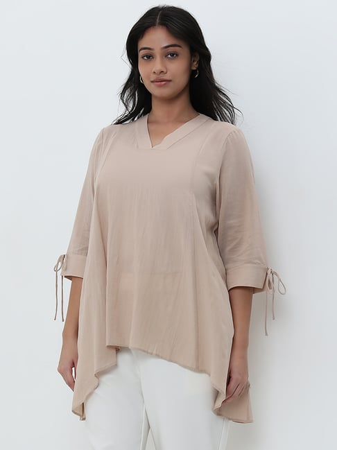 Gia by Westside Beige Solid Blouse