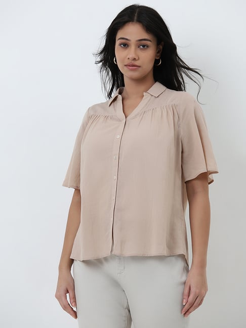 Gia by Westside Beige Pleated Blouse