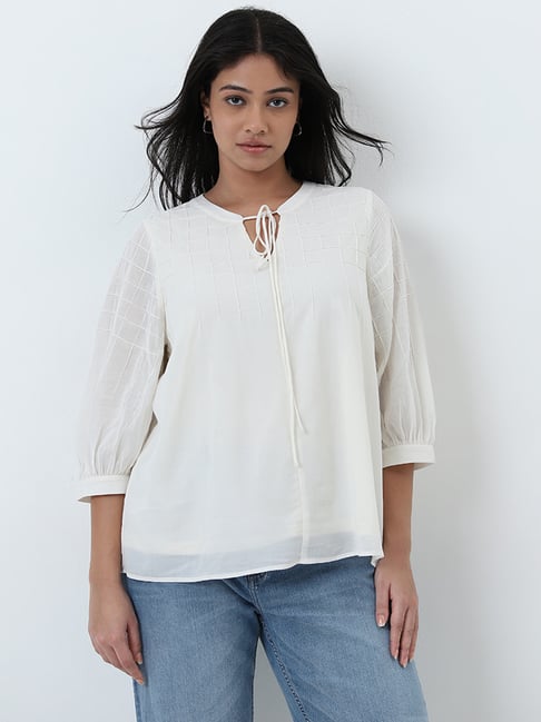 Gia by Westside Off-White Textured Blouse