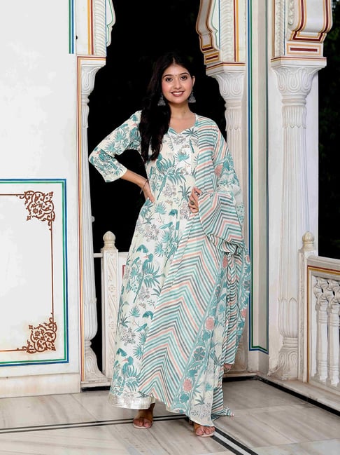 Miravan Green Printed Anarkali Kurta With Dupatta-picture-45