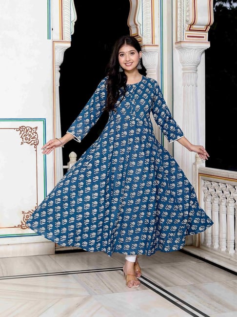 Miravan Blue Floral Print Anarkali Kurta-picture-26