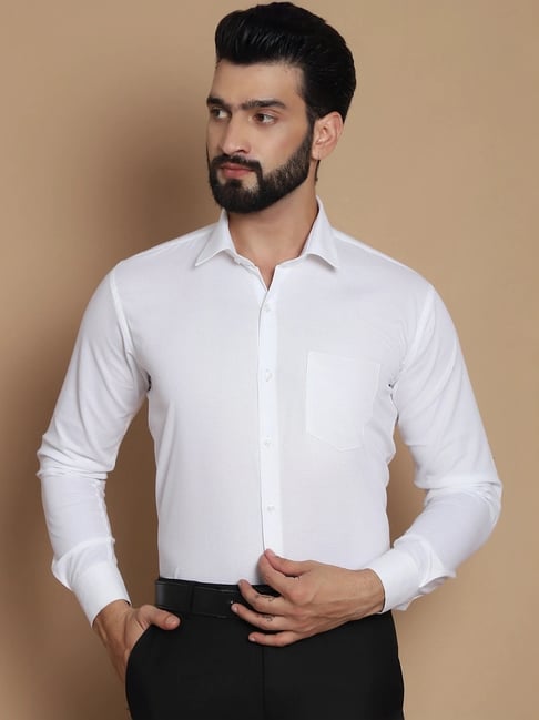 Tag 7 White Cotton Regular Fit Shirt