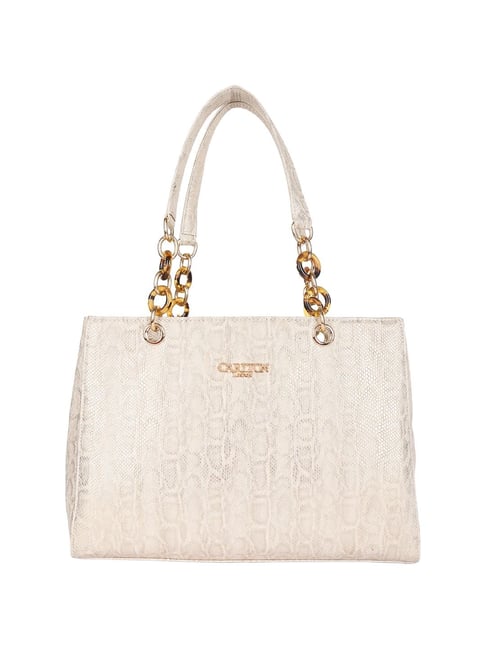 Carlton London Beige Printed Medium Handbag