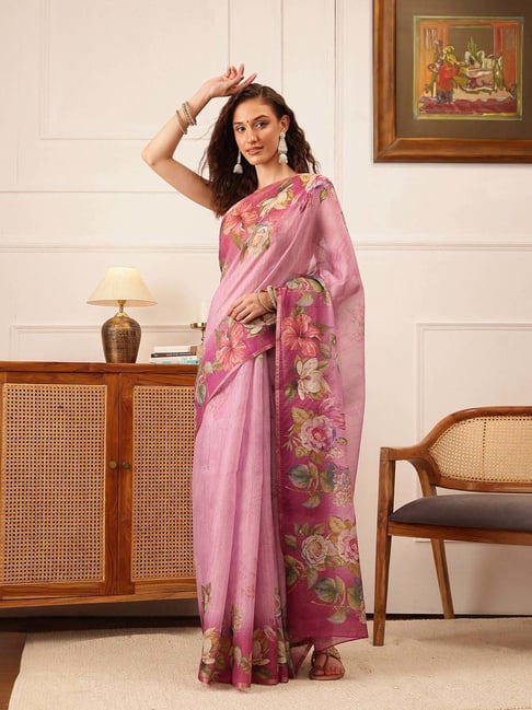 Silk Land Pink Printed Saree With Unstitched Blouse-picture-43