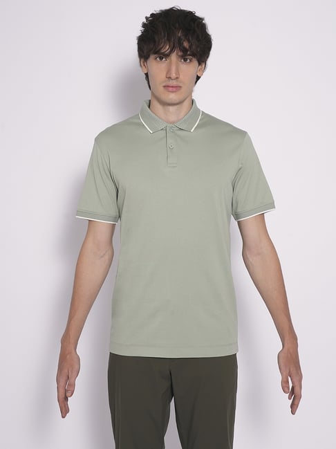 Selected Homme Iceberg Green Cotton Slim Fit Polo T-Shirt