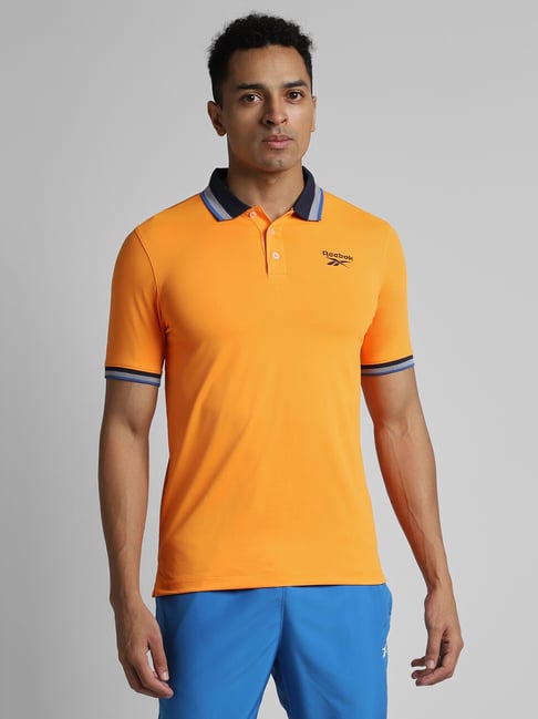 Reebok Orange Slim Fit Solid Polo T-Shirt