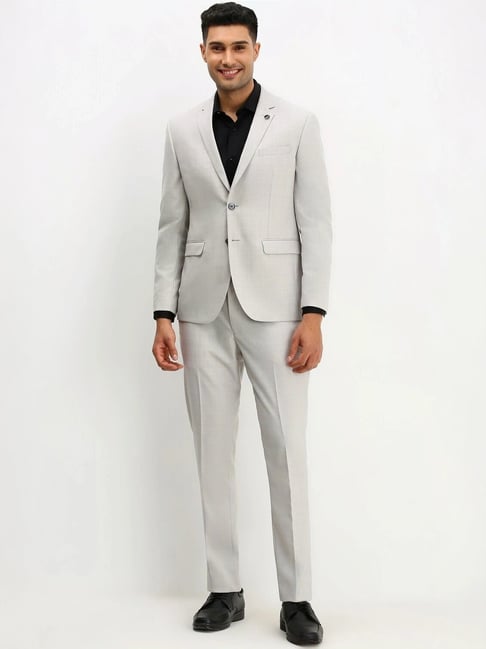 Allen Solly Grey Slim Fit Checks Two Piece Suit