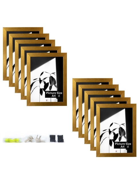 Art Street Gold Engineered Wood A4 Size Certificate & Document Photo Frames - Set of 10-picture-36