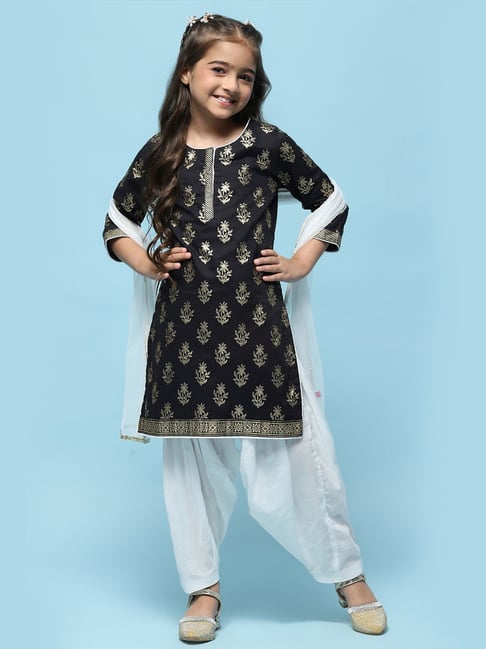 Biba Girls Black Cotton Floral Print Suit Sets-picture-40