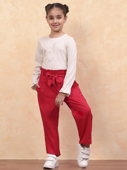 Biba Girls Beige Cotton Embroidered Casual Top and Tees