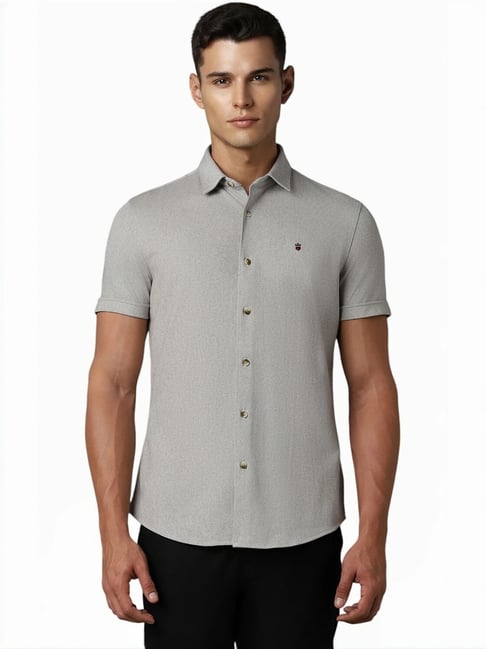 Louis Philippe Grey Regular Fit Texture Shirt