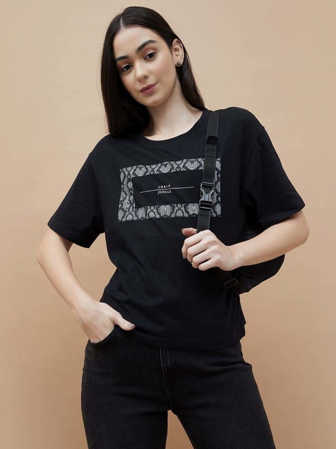 Fame Forever by Lifestyle Black Cotton Printed T-Shirt