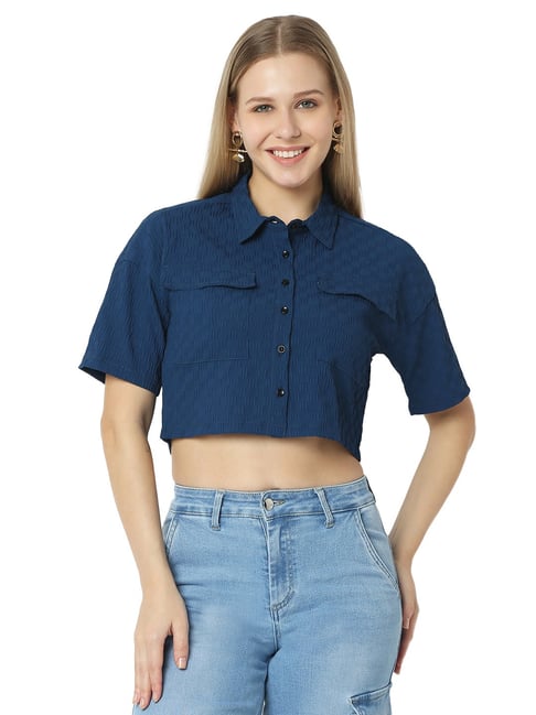 Smarty Pants Navy Crop Shirt-picture-16