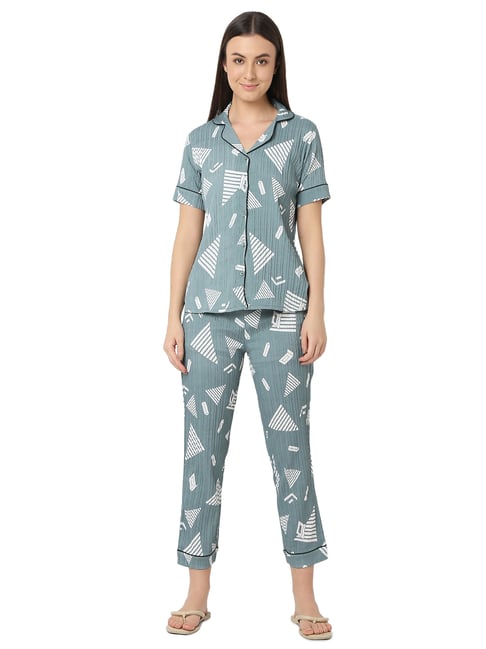 Smarty Pants Green Printed Shirt With Lounge Pants-picture-29