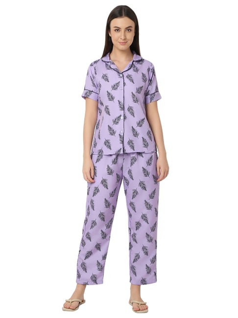 Smarty Pants Lilac Printed Shirt With Lounge Pants-picture-45
