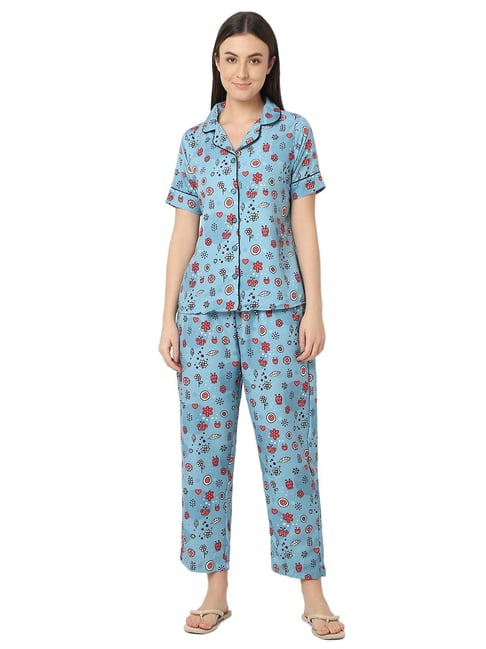Smarty Pants Blue Printed Shirt With Lounge Pants-picture-34