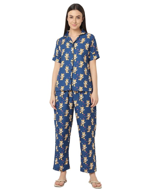Smarty Pants Blue Printed Shirt With Lounge Pants-picture-41