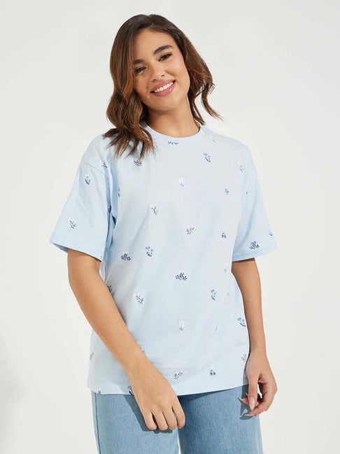 Styli Blue Embroidered T-Shirt