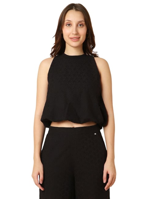 Allen Solly Black Cotton Embroidered Crop Top-picture-23