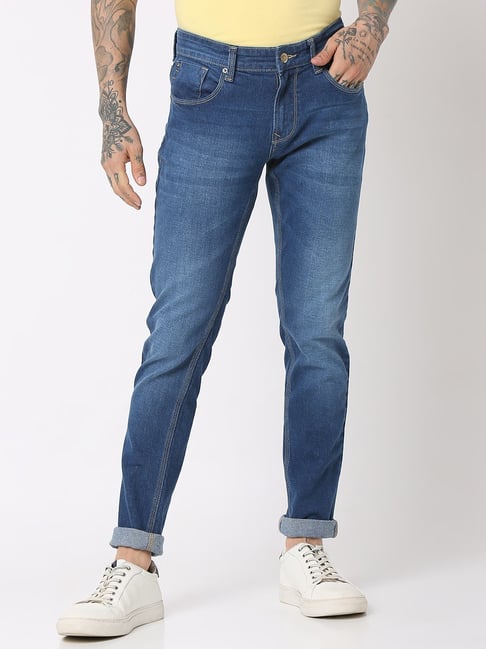 Spykar Blue Cotton Skinny Fit Jeans