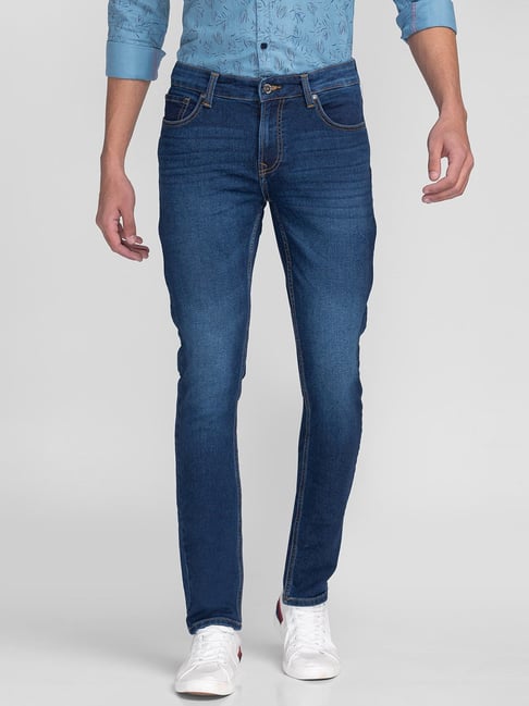 Spykar Blue Cotton Regular Fit Jeans