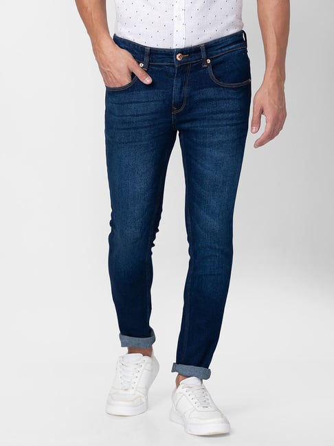 Spykar Blue Cotton Super Slim Fit Jeans