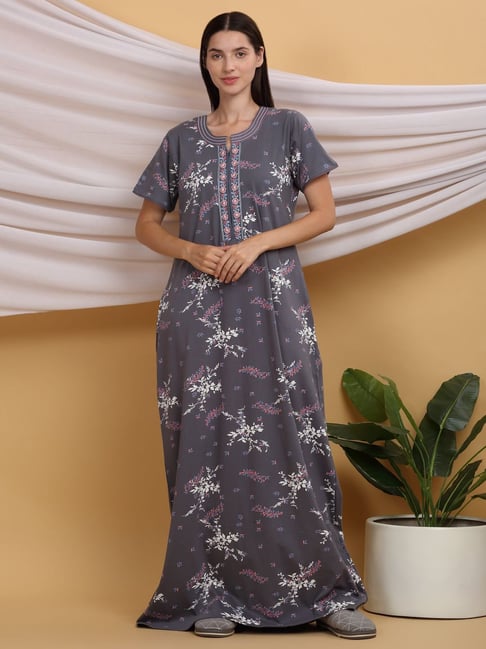 Sweet Dreams Grey Cotton Printed Night Gown