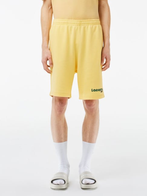 Lacoste Yellow Cotton Regular Fit Printed Sports Shorts