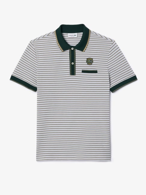 Lacoste Green Cotton Regular Fit Striped Polo T-Shirt