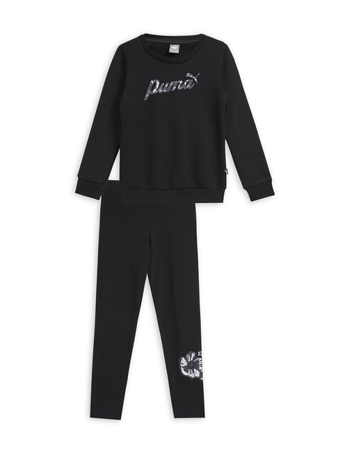 Puma Kids Black Cotton Printed Tracksuits