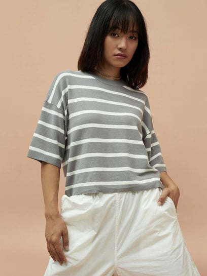 Buy Ginger by Lifestyle Grey Striped Top for Women Online @ Tata CLiQ